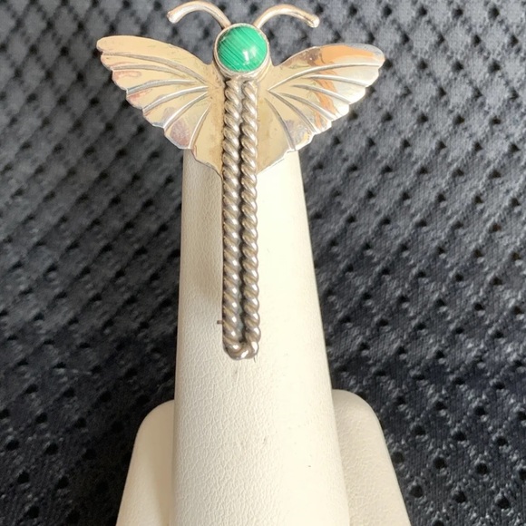 Sterling Malachite Dragonfly Pin. - Picture 2 of 6